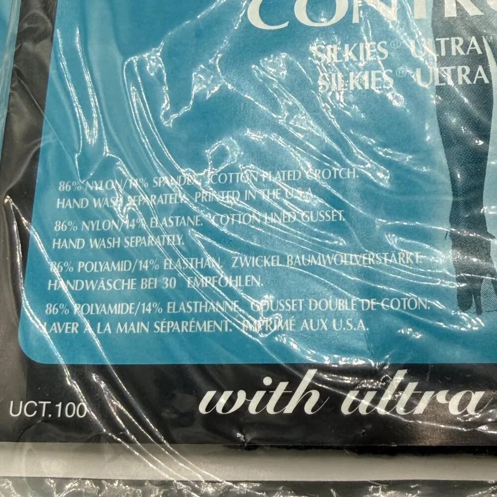 ✨ Vintage Silkies Ultra Control Top Pantyhose – Lot of 3 – Jet Black – X-Tall ✨